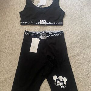 Zara Mickey Glitch Sports Bra and Biker Shorts